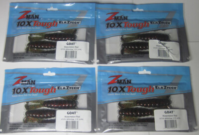 4 packs of ZMan Goat Twin Tail Grub Watermelon Red 10X tough ElaZtech