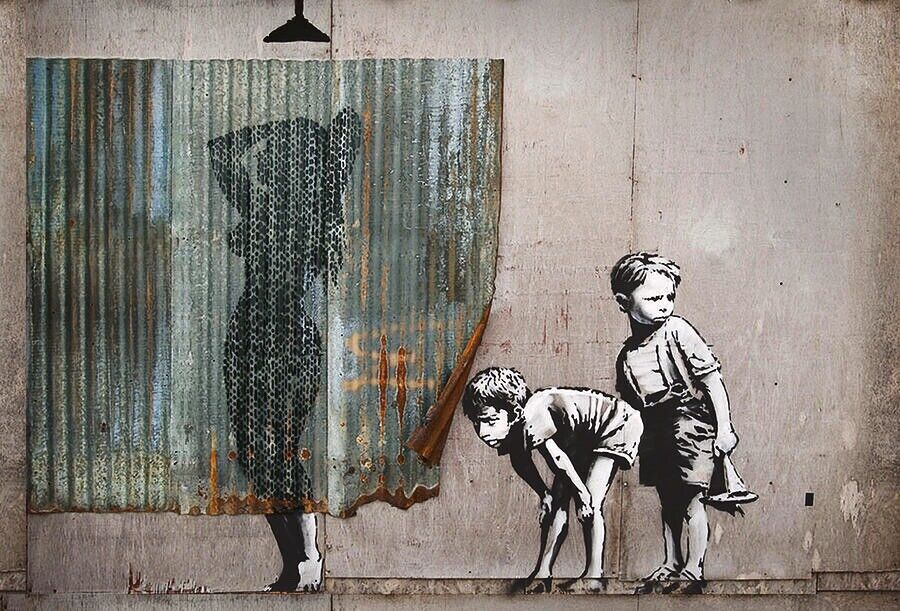 Banksy, Peeping Tom Boys, Graffiti Art, Giclee Canvas Print
