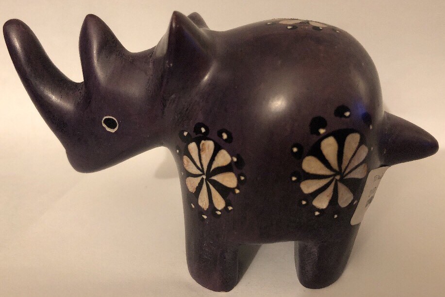 Pair Soapstone Figures Handcrafted Kenya Rhino Purple Orange Lot Of 2