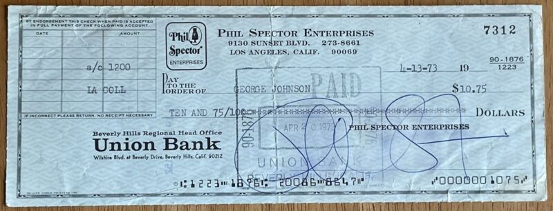 Famed Music Producer Phil Spector Autographed Check (Document Signed)