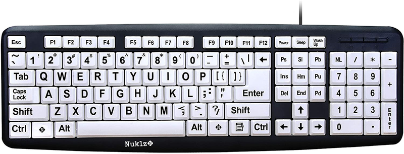 Nuklz N Large Print Computer Keyboard | Visually Impaired Keyboard | High Contra