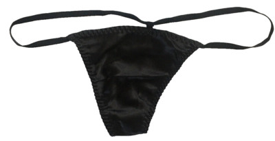 Victorias Secret Black V-String Thong Panties One Size Solid Satin Front NWOT
