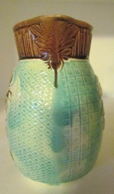 Turquoise and Brown Morning Glory Majolica Pitcher