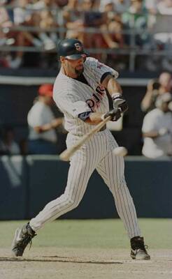 Ken Caminiti San Diego Padres connects with a pitch at Padres 3-2 - Old Photo