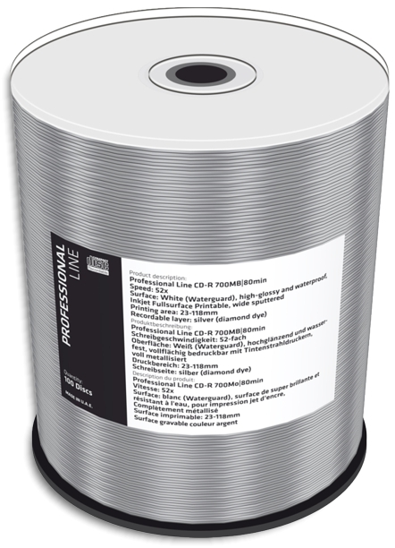 100-Pak =WATERGUARD & GLOSSY= White Inkjet Hub =DIAMONDSILVER= 52X 80-Min CD-Rs