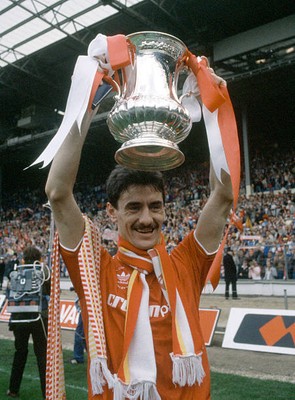 Liverpool goalscorer Ian Rush holding the trophy after the FA Cup - Old Photo