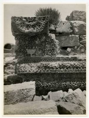 Base with frieze archaeological area of Madaba Jordan 1920 Old Photo 1
