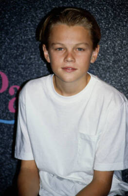 Leonardo Di Caprio wearing a white t shirt at an NBC 'Up Front- 1990 Old Photo