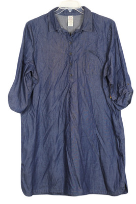 Faded Glory Navy Blue Women Shirt Dress Roll Tab Sleeves Size XXL 009