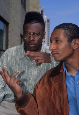 Hip-Hop Duo Black Sheep's Mista Lawnge and Dres appear in a