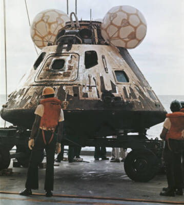 View Of The Apollo 13 Command Module Being Lifted 1970 OLD PHOTO