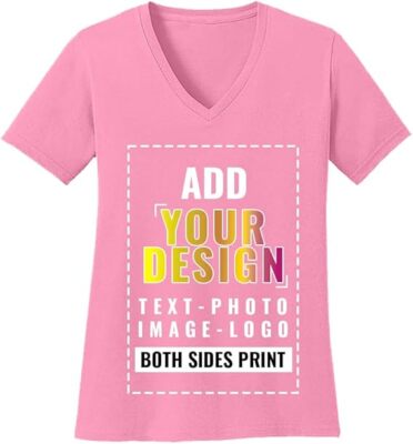 Womens V-neck Custom Personalized Shirt Your Text Logo Name Front Back - Gildan