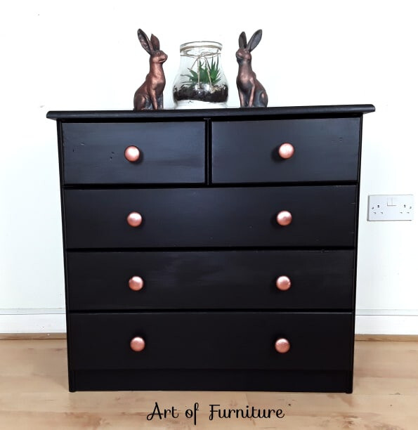 Vintage Solid Pine Chest Of Drawers Dresser Hand Painted Coal