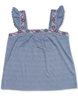 MSRP $40 Style & Co Embroidered Flutter-Strap Tank Top Blue Size Small