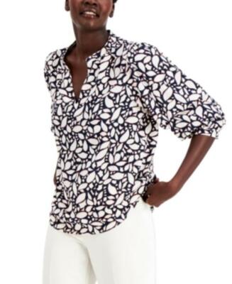 MSRP $50 Willow Drive Printed Split-Neck Top Blue Size XS