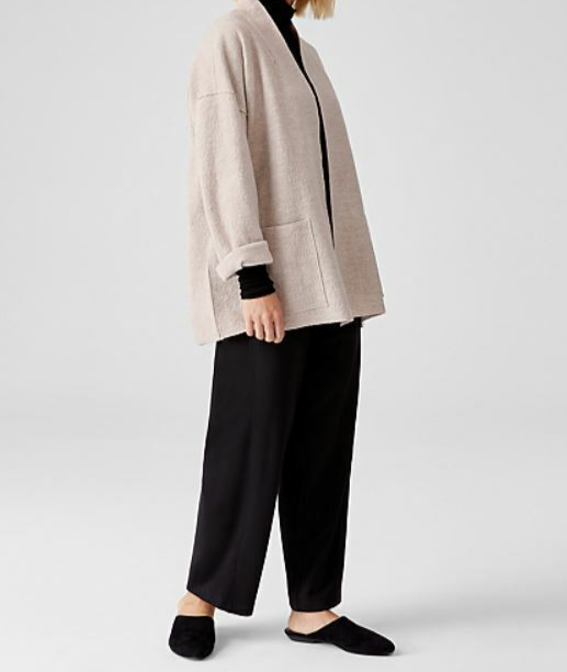 Pre-owned Eileen Fisher System High Collar Boiled Wool Kimono Jacket In Black Sz M