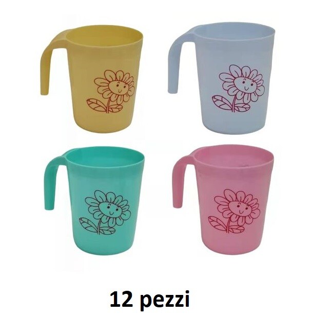 Set 12 Pezzi Tazza Tazzone In Plastica Colorata Latte Colazione 380ml Fiori bal