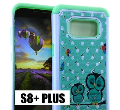 For Samsung Galaxy S8+ PLUS - Hybrid Diamond Bling Armor Case Green Tree Owls