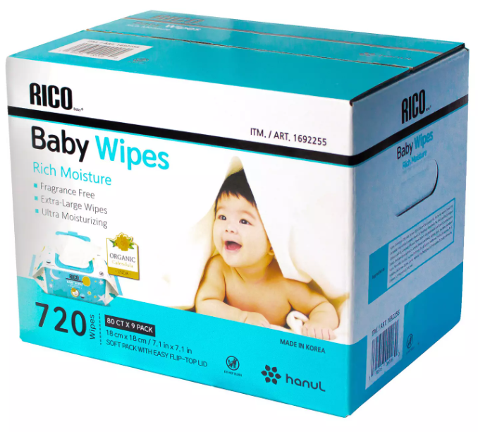 RICO Baby Wipes, Soft Pack With Easy Flip-Top Lid, Ultra Moisturizing, 720-Count