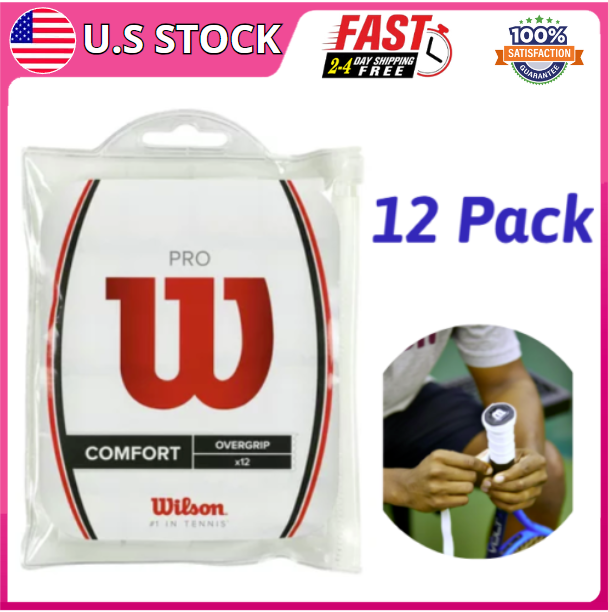 Wilson Pro Tennis Racket Overgrip, White - 12 Pack - NEW