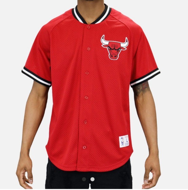 New WHITE Chicago Bulls Mitchell & Ness NBA Men's Mesh Button Down Jersey Shirt Sports 