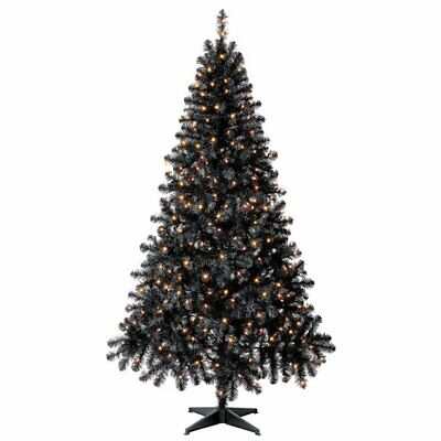 6.5' Foot - Black Pre-Lit Artificial Christmas Tree - 300 Clear Lights 