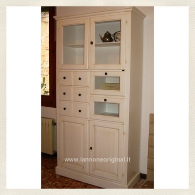 DISPENSA CREDENZA CRISTALLIERA LACCATA BIANCO  PATINATO IN DIVERSI COLORI