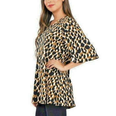 Leota Ladies' Tunic Quarter Sleeve Shirt Top, PAINTERLY LEOPARD, S