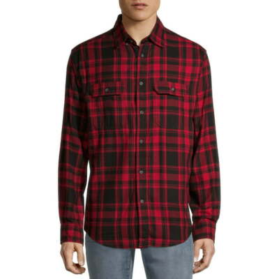NWT George Men's Long Sleeve Flannel Shirt Black Red Plaid XL - Lot of 2