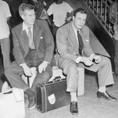 Marlon Brando and William Redfield at airport New York Old Photo