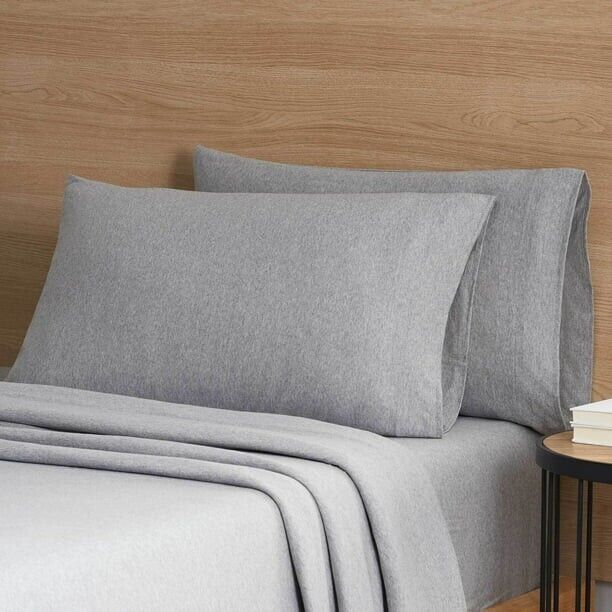 Mainstays Extra Soft Jersey Bed Sheet Set, Full, Grey Heathe