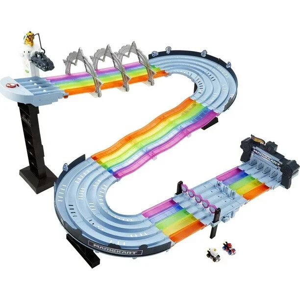 Hot Wheels Mario Kart Rainbow Road Race Track Set | Lights & Sounds | Brand New