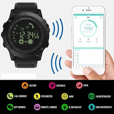 Digital Smart Sport Men Spovan Pedometer Wrist Watch iOS Android 50M Waterproof