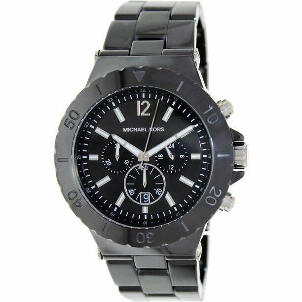 Pre-owned Michael Kors Dylan Black Ceramic Oversize Chronograph Watch-mk8225