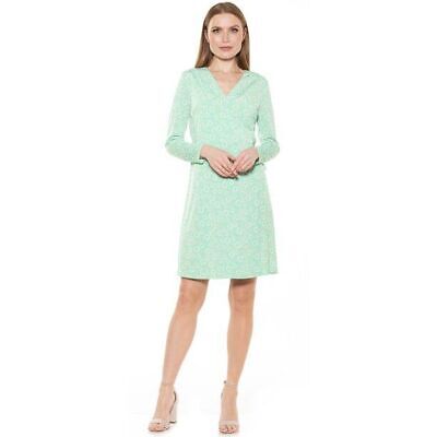 Alexia Admor Amelia Wrap Dress Womens L Turquoise Daisy Long Sleeve V-Neck NWT