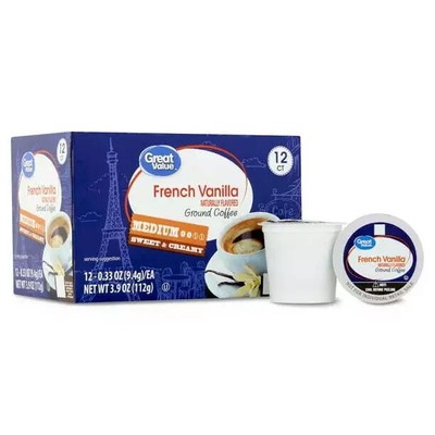 Great Value 100% Arabica French Vanilla Medium Roast Ground Coffee Pods, 12 Ct
