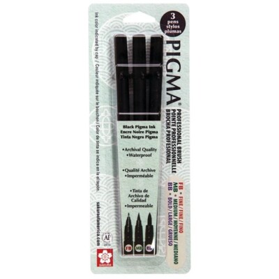 Sakura Pigma Professional Brush Pen Set, Black (Fine, Medium, Bold) UK STOCK