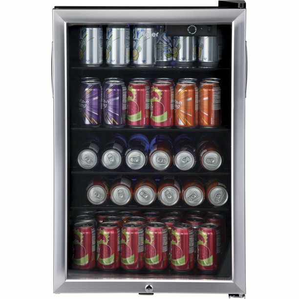 Cooler 150 Can Locking Stainless Steel Glass Door New