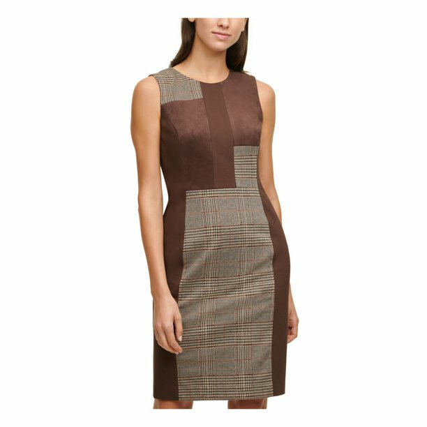 

CALVIN KLEIN NWT BROWN Чехол без рукавов с украшением в виде воротника, смешанная техника, размер 4, Коричневый