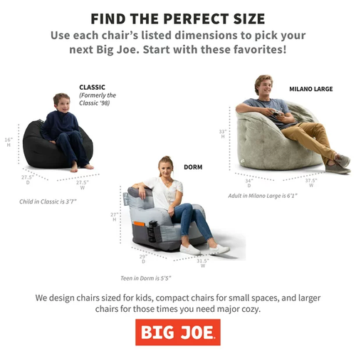 Big Joe Classic Bean Bag Chair, Kids, Smartmax 2ft, Black Pricetronic