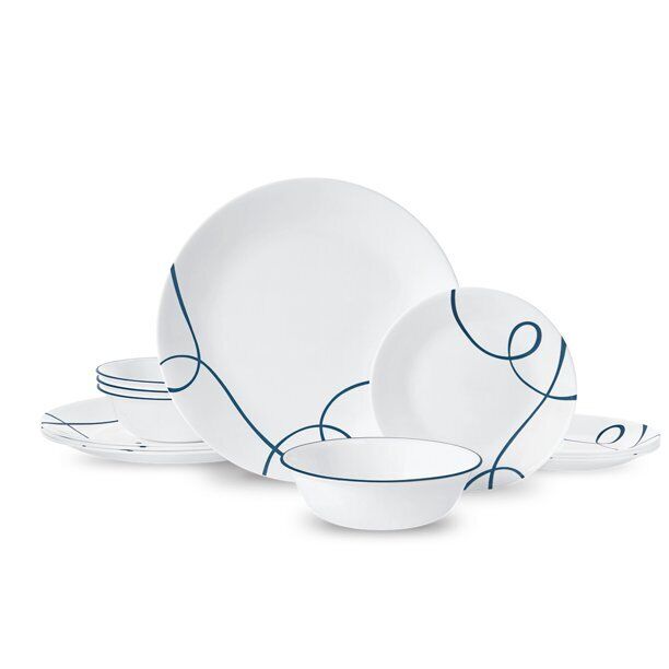 Corelle Lia, White and Blue, 12 Piece, Dinnerware Set