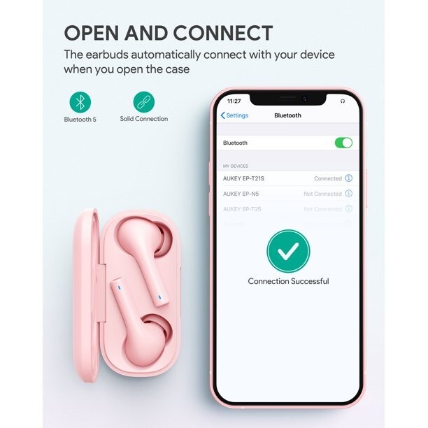 AUKEY True Wireless Earbuds, EP-T21S,  Immersive Sound Noise Cancelling, PINK