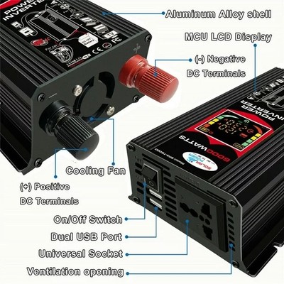 6000W Power Inverter DC 12V to AC 110V /120V Car Sine Wave Converter Dual USB