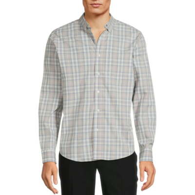 George Men s Gray Plaid Size XL 46-48 Poplin Shirt with Long Sleeves