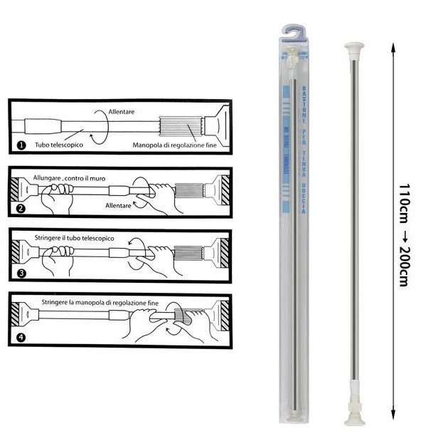 Bastone Barra Sbarra Per Tenda Tendaggi Regolabile da 110cm 200cm Alluminio dfh