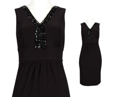 Another Thyme Black Beaded Vneck Dress