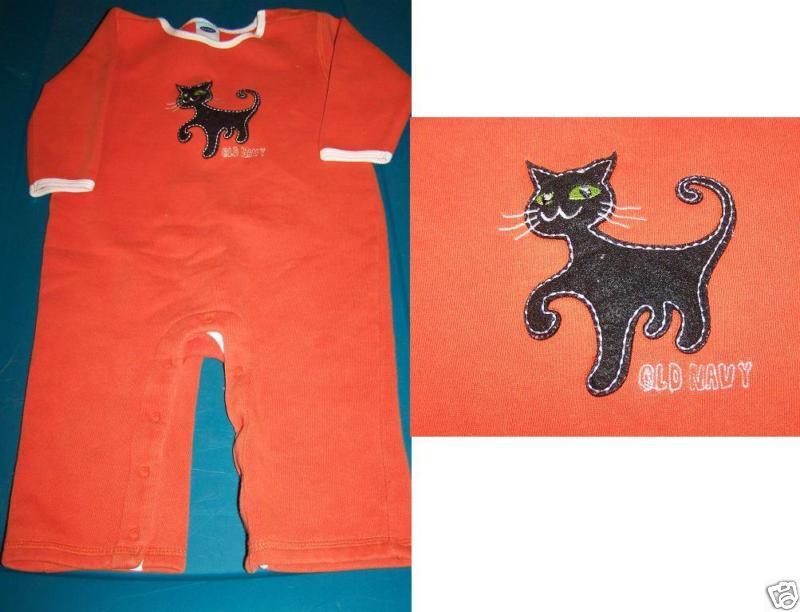 Baby Size 12-18 Months Old Navy Orange Halloween Black Cat Romper One-piece Euc