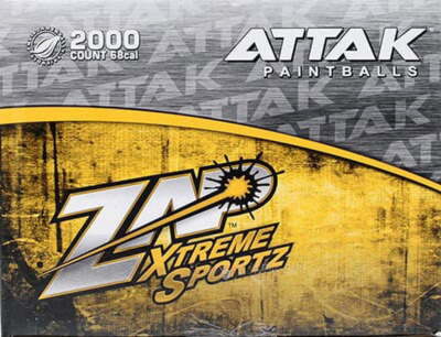 Attak 2000ct 68cal Paintballs with Green Shell, Yellow Fill Outdoor Sports