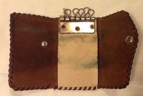 Vintage 2 Pieces 1 Hand Tooled Leather Coin Purse & 1 Key Holder Stitched