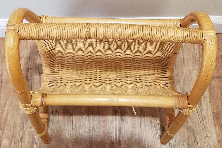 Retro Wood and Wicker Magazine Rack Beach Decor Tiki Bar MCM Mid Century Modern